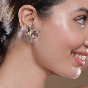 Dual Plating Gold & Silver Floral Design Stud Earrings - Gold