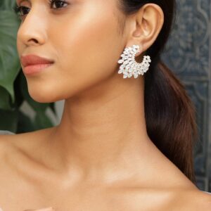 18K Gold-Plated Cubic Zirconia Studded Fan-Shaped Statement Stud Earrings - Gold