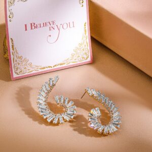 18K Gold-Plated Curved Crystal Statement Stud Earrings - Gold