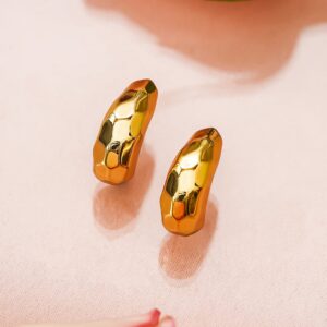 18K Gold-Plated Glossy Bold Textured Chunky Hoop Earrings