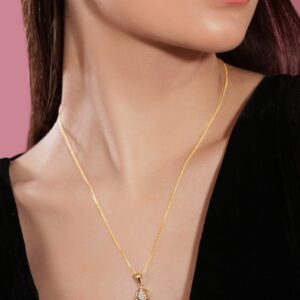 18K Gold Plated, Minimal Chain With Solitaire Zircon Studded Pendant Necklace. - Gold