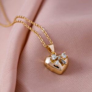 18K Gold Plated Stainless Steel Tarnish-Free Waterproof Zirconia Studded Heart Necklace - Gold