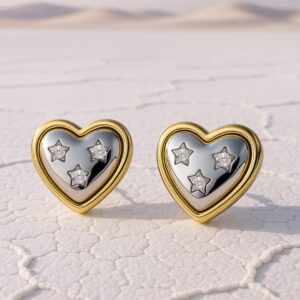 18K Gold & Silver Dual-Plated Heart-Shaped Cubic Zirconia Stud Earrings - Silver