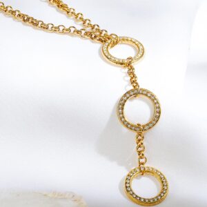 22K Gold-Plated Circular Pendant Brass Necklace with Cubic Zirconia Accents