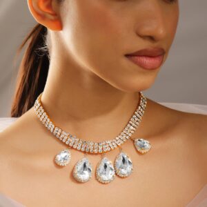 22K Gold Plated Crystal AD & White Cubic Zirconia Studded Party Choker - Gold