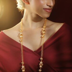 22K Gold-Plated Long Layered Golden Beaded Traditional Necklace for Women - Design 2