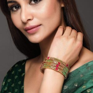 24K Gold Plated Handcrafted Ruby Stone Set of 4 Bangle Set - 2.4