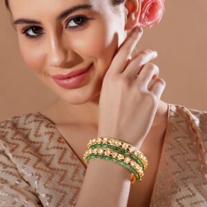 As Seen On Adah Sharma - 24K Gold Plated Kundan Studded Green Enamel Bangles - Gold::Green / 2.4