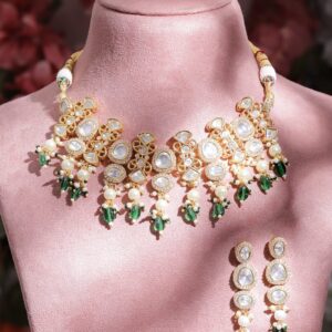 Luxury Gold Plated Handcrafted Kundan with Beads Necklace Set - Gold