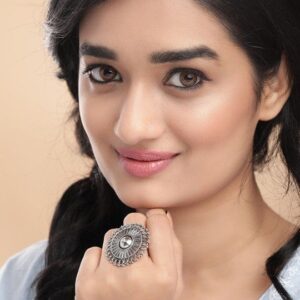 Oxidized Silver-Plated Handcrafted Adjustable Finger Ring - Silver