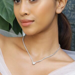 Rhodium-Plated Crystal AD & Cubic Zirconia Studded Pear-Shaped Pendant Necklace - Silver