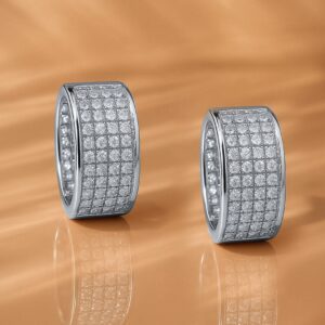 Rhodium-Plated Cubic Zirconia Studded Minimal Statement Half-Hoop Earrings