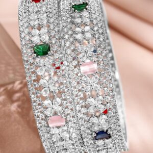 Rhodium-Plated Multicolor Cubic Zirconia Studded Premium Bangles - 2.4