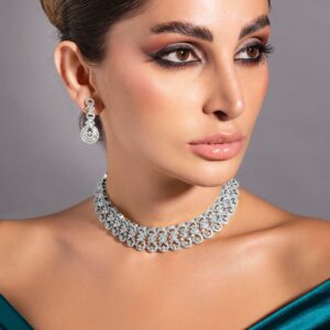 Rhodium-Plated Ruby & AAA Cubic Zirconia Studded Premium Choker Jewellery Set
