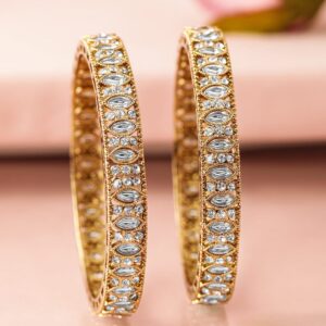 Set of 2 18 K Mehandi Gold-Plated Bangles with Cubic Zirconia & White Stone Details - 2.1