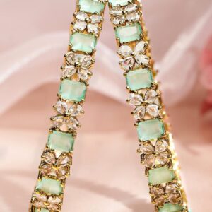 Set of 2 18K Gold-Plated Pastel Green & White Zirconia Studded Floral Bangles - 2.6