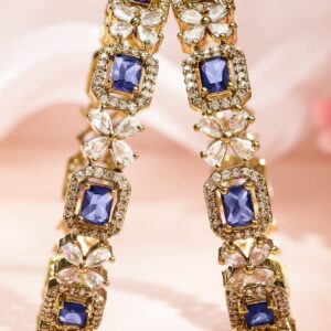 Set of 2 18K Gold-Plated Purple AD & White Zirconia Studded Floral Design Bangles - 2.6