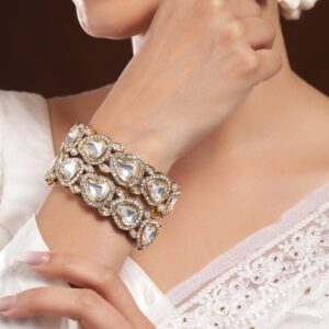 Set of 2 18K Mehandi Gold-Plated Crystal White CubicZirconia Studded Premium Bangle - 2.8
