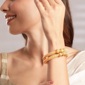 Set Of 2 Gold-Plated White Pearls-Studded Handcrafted Bangles - 2.1