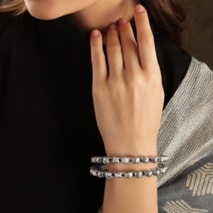 Set of 2 Handcrafted Oxidized Silver-Plated Bangles - 2.4