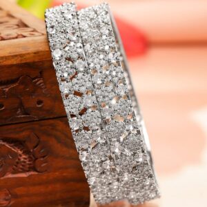 Set of 2 Rhodium-Plated AAA Cubic Zirconia Studded Handcrafted Premium Bangles - 02-Jun