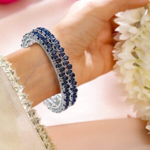 Set of 2 Rhodium-Plated Blue Sapphire Studded Handcrafted Premium Bangles - 02-Jun