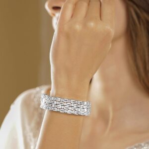 Set of 2 Rhodium-Plated Crystal White AD & Cubic Zirconia Studded Premium Bangles - Silver / 2.6