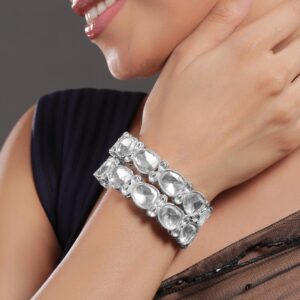 Set of 2 Rhodium-Plated Crystal White Cubic Zirconia Studded Premium Bangles - 2.4