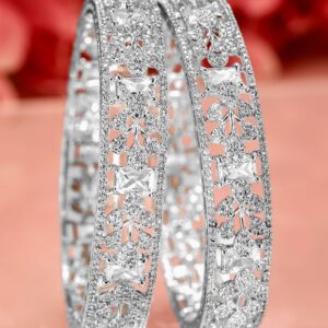 Set of 2, Rhodium-Plated Cubic Zirconia Studded Premium Handcrafted Bangles - 02-Aug