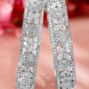 Set of 2 Rhodium-Plated Cubic Zirconia Studded Premium Handcrafted Bangles - 02-Aug