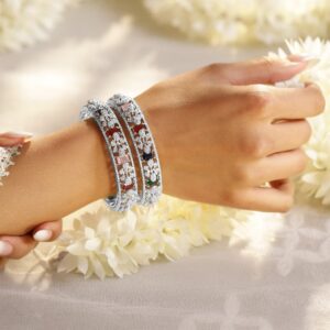 Set Of 2 Rhodium-Plated CZ Studded Bangles - 02-Apr