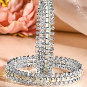 Set of 2 Rhodium-Plated White & Mint Green Cubic Zirconia Studded Handcrafted Luxe Bangles - 02-Jun