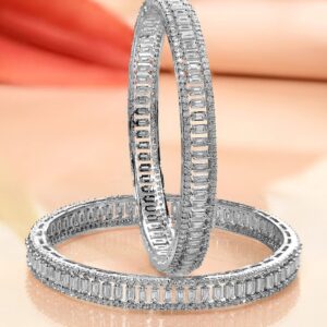Set of 2 Silver-Plated AD & Cubic Zirconia Stone-Studded Premium Bangles - 02-Apr