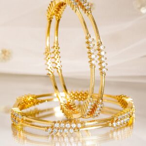Set of 4, 22K Gold-Plated & White Cubic Zirconia Stone Studded Handcrafted Classic Bangles - 02-Apr