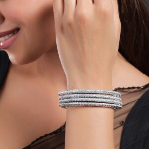 Set of 4 Rhodium-Plated Cubic Zirconia Studded Bangles - 2.6