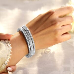 Set of 4 Rhodium-Plated Cubic Zirconia Studded Premium Handcrafted Bangles - 2.8