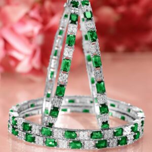 Set of 4 Rhodium-Plated Emerald Green & White Cubic Zirconia Studded Bangles - 02-Jun