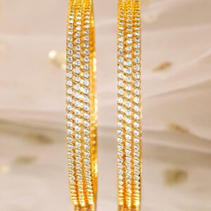 Set of 6, 22K Gold-Plated Cubic Zirconia Studded Handcrafted Premium Bangles - 02-Jun